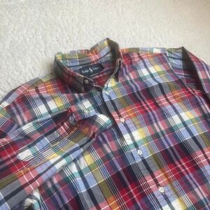 Vintage Ralph Lauren men's plaid‎ multi color button down shirt 90s preppy L